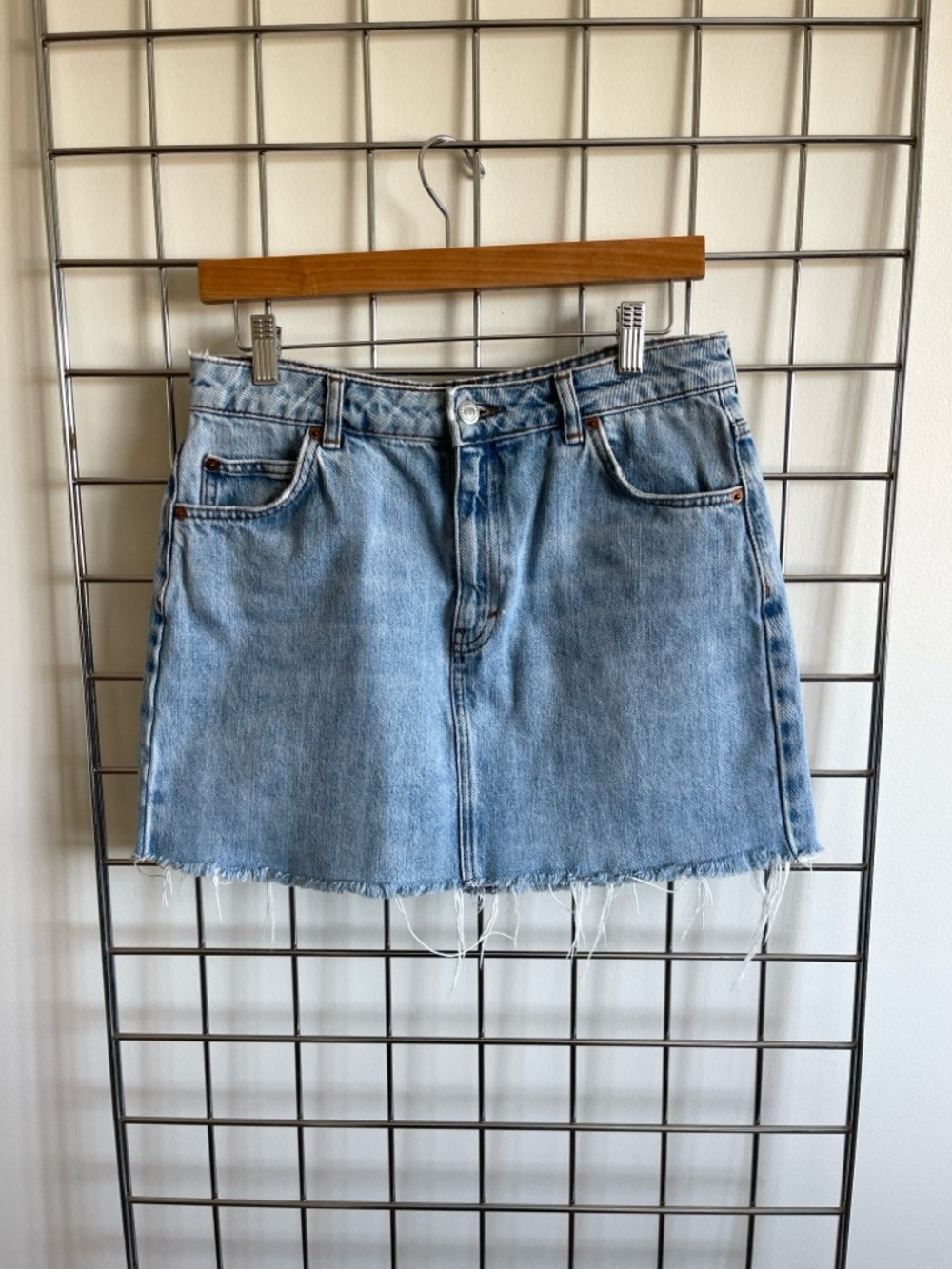 Topshop Light Blue Denim Mini Skirt with Raw Hem